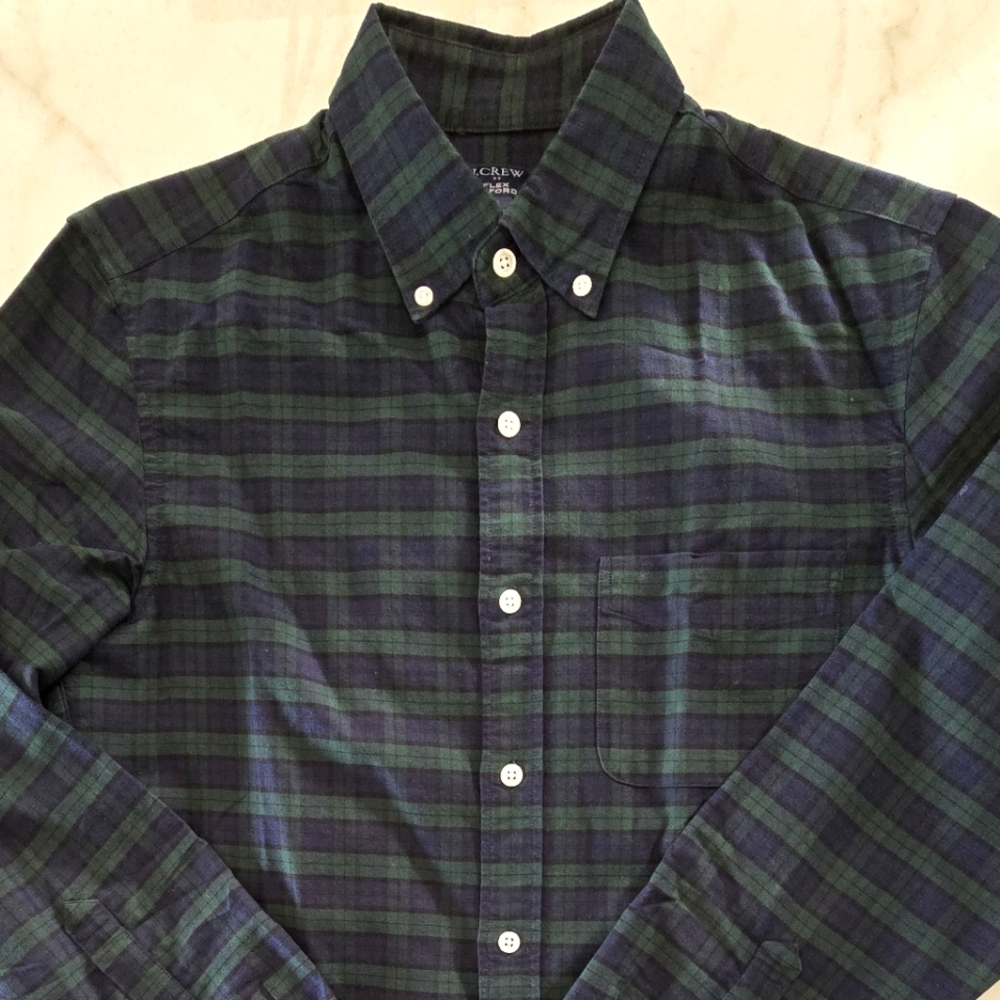 J CREW Men's Green And Navy Plaid Shirt